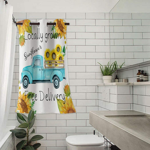 WARM TOUR Window Curtain Panel Blue Truck with Sunflowers Printing Decor Durable Drapes for Bedroom Kitchen Living Room Farm Country Theme 52×36Inch