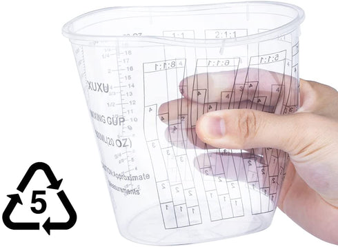 Clear Plastic Mixing Cup with Lids, Paint and Epoxy Mixing Cups Container for Paint, Resin, Epoxy, Art, Multiple Calibrated Mixing Ratios, Measurements in OZ. and ML (12pack,20ounce)