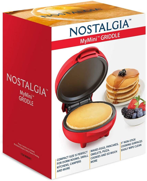 Nostalgia MyMini Griddle compact size for dorms, small kitchens 5 Inch Non stick cooking surfaces easily wipe clean
