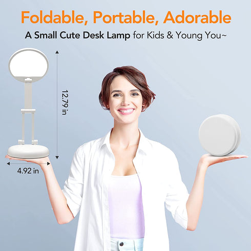 ONEFIRE Desk Lamp Kids Desk Lamp Small Desk Lamp, 8 Brightness Desk Lamps Office Portable & Foldable, Cute Desk Lamp White Desk Lamp Study Lamp, Battery Operated Lamp Rechargeable Lamp Cordless Lamp