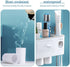 TuCao Automatic Toothpaste Dispenser Squeezer Kit with Toothbrush Holder Wall Mounted, 6 Toothbrush Slot with Cover, 2 Magnetic Cups and Cosmetic Organizer Drawer(2 Cups)