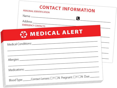Medical Alert ID Wallet Card - 10 Pack for Emergencies Heavyweight Card Stock Bright Red Easy to Read Made in USA Could Save Your Life by Pill Thing