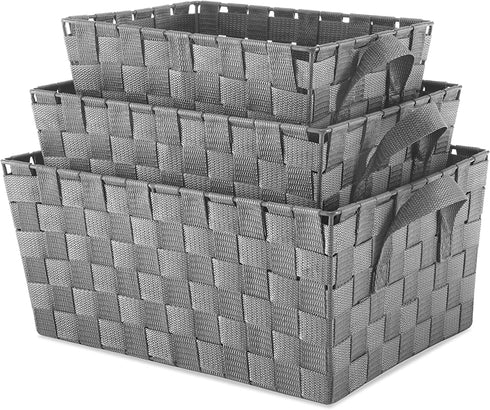 Whitmor Woven Strap Storage Baskets S/3-Gray
