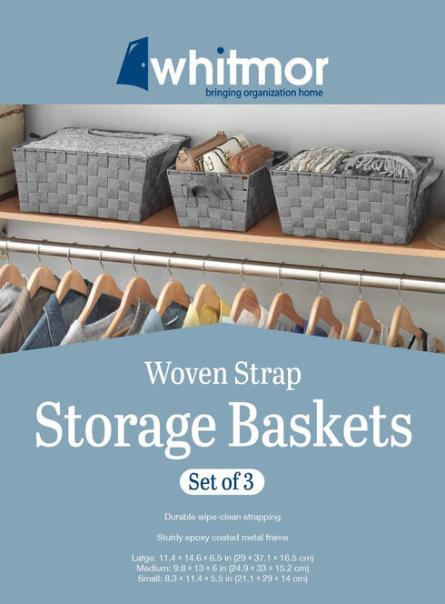 Whitmor Woven Strap Storage Baskets S/3-Gray