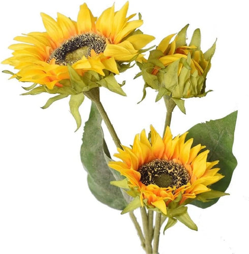 Htmeing Artificial Sunflowers Silk Flowers Fake Branches Decorative Plants Stems for Home Office Shop Decor (2pcs)
