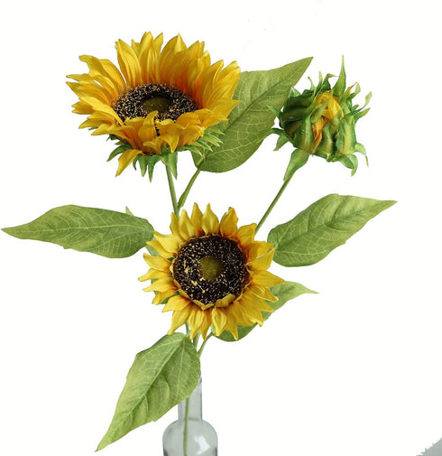 Htmeing Artificial Sunflowers Silk Flowers Fake Branches Decorative Plants Stems for Home Office Shop Decor (2pcs)