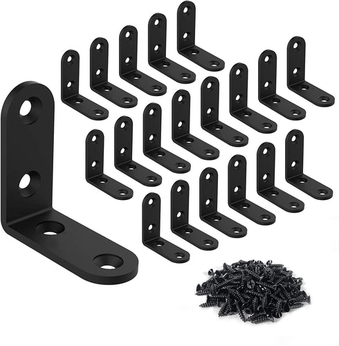 20 Pcs Black Corner Braces 2x2 Inch Steel L Bracket Heavy Duty Joint Right Angle Shelf Support Corner Braces for Shelves, Wood Furniture, Cabinet with Screws (20 Pack)