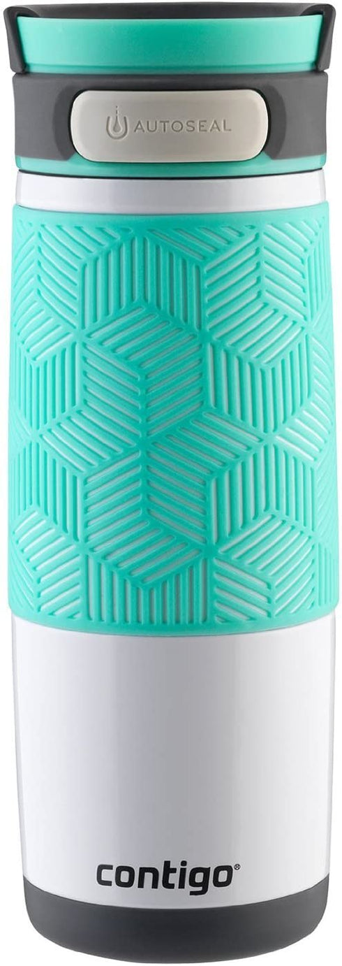 Contigo AUTOSEAL Transit Stainless Steel Travel Mug, 16 oz, Polar White with Grayed Jade Lid Accent