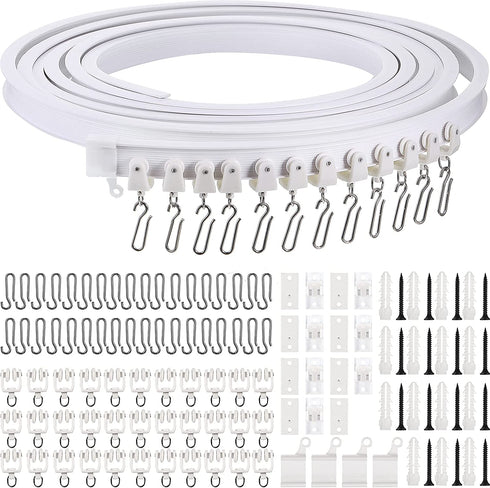 Bendable Ceiling Curved Curtain Track Flexible Ceiling Curtain Mount Soft Windows Curved Track for Curtain Rail with Metal Curtain Hooks, Bed Curtains Room Divider, Ceiling Track (White, 3 m)