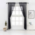 MISS SELECTEX Linen Look Pom Pom Tasseled Sheer Curtains - Rod Pocket Voile Semi-Sheer Curtains for Living and Bedroom, Set of 2 Curtain Panels (52 x 63 inch, Black)