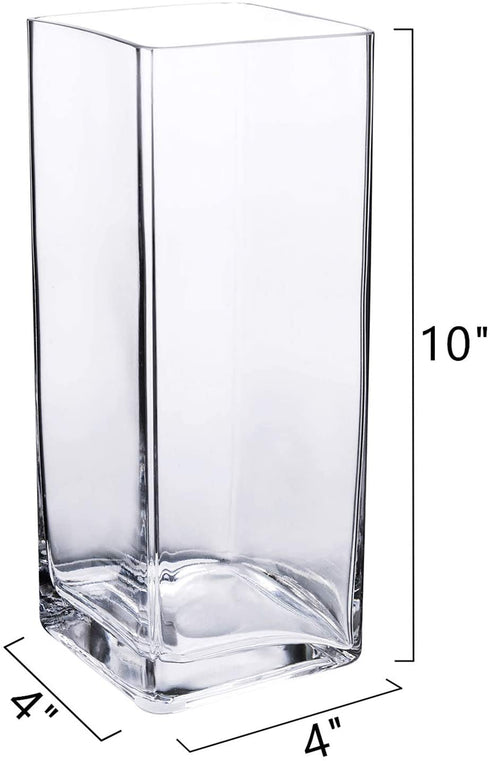 Diamond Star Tall Square Vase Home Decorative Flower Glass Vase Wedding Party Table Centerpieces(4"—4"—10")