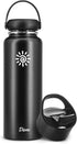 DIONE Water Bottle 40 oz. Flask Double Wall Stainless Steel & Vacuum Insulated (Black) Sport Hydro Container for Home, Office, School, Outdoor Camping (Standard Mouth / Leak Proof / BPA Free Cap)