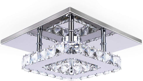 Small Led Chandelier Semi Flush Mount Crystal Lighting Modern Ceiling Crystal Lamp for Bedrooms Dinning Rooms Hallway (Warm)