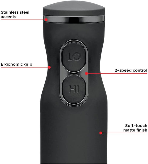 Chefman Immersion Stick Hand Blender Powerful Electric Ice Crushing 2-Speed Control Handheld Food Mixer, Purees, Smoothies, Shakes, Sauces and Soups, Black