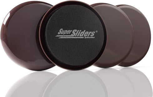 Super Sliders 3 1/2" Round Reusable Furniture Sliders for Carpet - Effortless Moving and Surface Protection, Brown (4 Pack)
