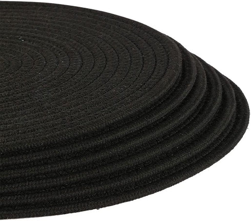 OrganiHaus Cotton Rope Woven Placemats | Round Placemats Set of 6 | Heat Resistant and Absorbent Fabric Rustic Placemats for Dining Table Mats or Countertop Protection - Full Black