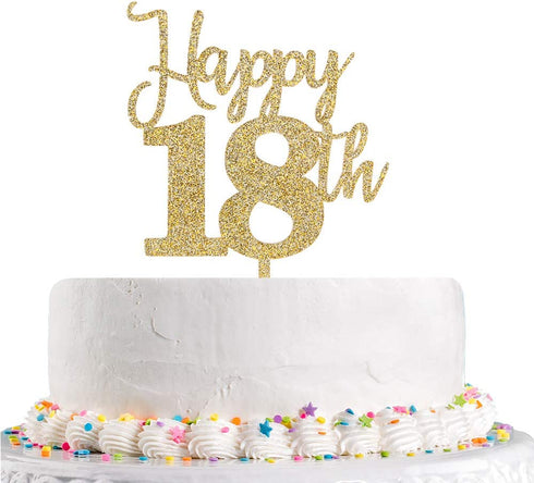 Happy 18th Cake Topper, Gold Glitter Cheers to 18 Years,18th Birthday Wedding Anniversary Party Decoration Supplies(Acrylic)