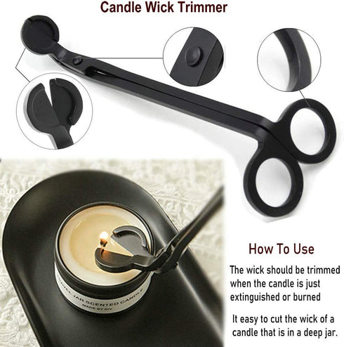 YONUFI Candle Snuffer, Candle Wick Trimmer Wick Dipper with Tray 4 in 1 Candle Accessory Set (Black)