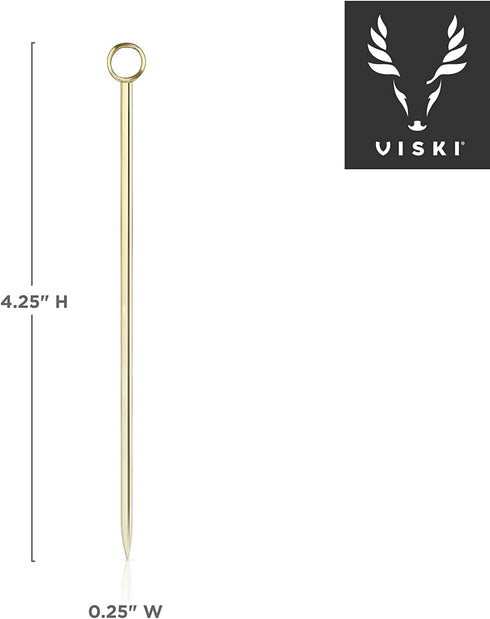 Viski Gold Cocktail Picks, Set of 6 Stainless Steel Drink Picks, Barware Accessories, 4.25€³