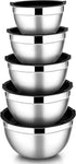 Mixing Bowls with Lids Set of 5, E-far Stainless Steel Black Mixing Bowls Metal Nesting Bowls with Airtight Lids for Cooking, Baking, Serving, Storage - Size 0.7/1/1.5/3/4.5QT - Dishwasher Safe