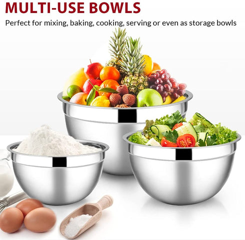 Mixing Bowls with Lids Set of 5, E-far Stainless Steel Black Mixing Bowls Metal Nesting Bowls with Airtight Lids for Cooking, Baking, Serving, Storage - Size 0.7/1/1.5/3/4.5QT - Dishwasher Safe