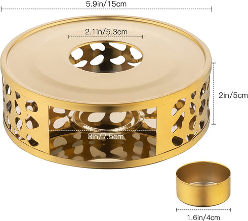 Simtive Teapot Warmer, Brushed Stainless Steel Tea Warmer with Tealight Holder, Gold