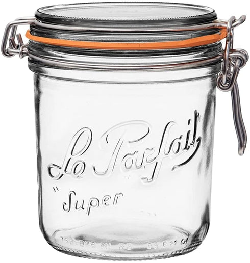 Le Parfait Super Terrine - 750ml French Glass Canning Jar w/Straight Body, Airtight Rubber Seal & Glass Lid, 24oz/Pint & Half (Single Jar) Stainless Wire