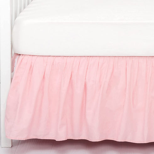 TILLYOU Crib Bed Skirt Dust Ruffle, 100% Natural Cotton, Nursery Crib Bedding Accessory Toddler Bedskirt for Baby Boys Girls, 14" Drop, Light Pink