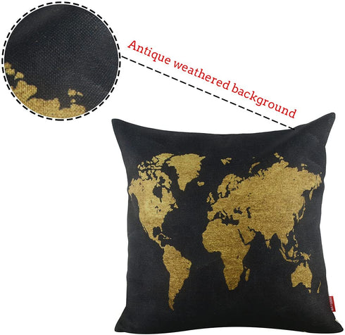 BAYSBAI Weathered Look World Map Pillow Covers 18x18 Inch Farmhouse Geography Theme Decorative Throw Pillowcase Square Cushion Case for Home Sofa Couch Decoration 102036