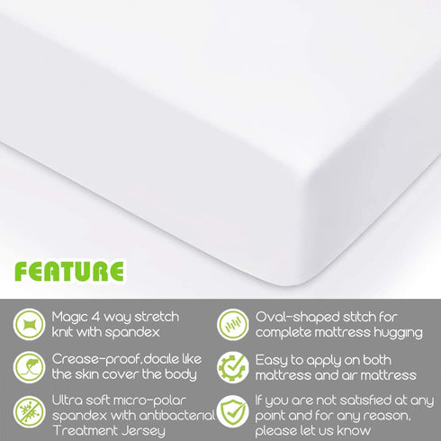 Fitted Sheet- COSMOPLUS Queen Fitted Sheet Only?No Flat Sheet or Pillow Shams?,4 Way Stretch Micro-Knit,Snug Fit,Wrinkle Free,for Standard Mattress and Air Bed Mattress from 8? Up to 14?,White
