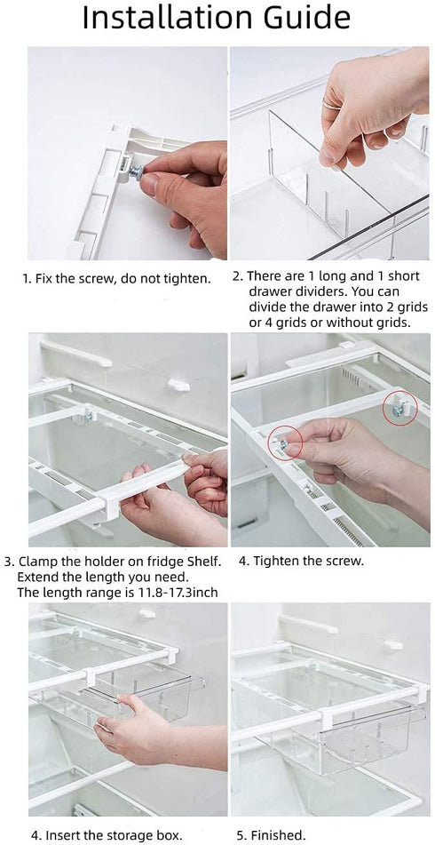 YekouMax Fridge Drawer Organizer, Refrigerator Organizer Bins, Pull Out with Handle, Fridge Shelf Holder Storage Box, Clear Container for Food,Drinks,Fit for Fridge Shelf Under 0.6" (1 Pack Medium)