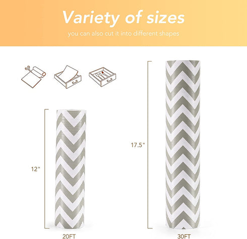 Glotoch Shelf Liner 12" x 20 ft. - Non Adhesive Refrigerator, Kitchen, Drawer Liners, Waterproof and Durable Fridge Table Place Mats for Cupboard, Cabinet, Drawer Liner, Gray and White, Chevron
