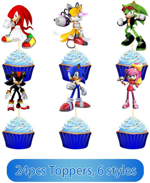 WOOACME Sonic The Hedgehog Party Supplies, 101pcs Birthday Party Decorations Include Happy Birthday Banner, Hanging Swirls Decorations, Foil Balloons and Latex Balloons, Stickers, Cake Topper and Table Cover for Kids