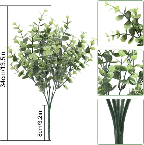 HATOKU 10pcs Artificial Greenery Stems Outdoor Plants, Artificial Plastic Eucalyptus Stems, Fake Greenery for Farmhouse Home Wedding Porch Garden Yard Decor