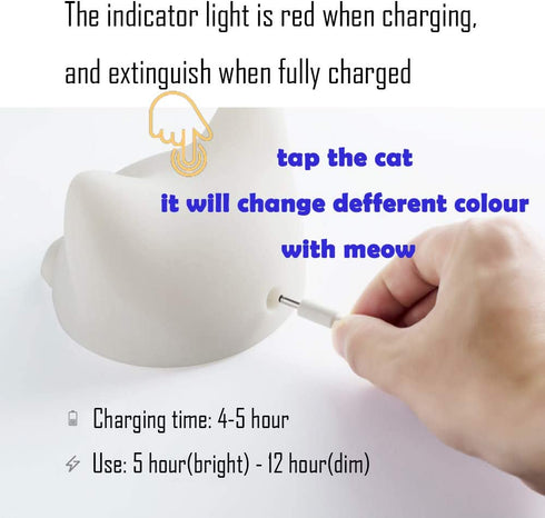 LED Kids Night Light, Cute Cat Soft Silicone Baby Nursery Lamp Living-Room Light Corridor Decor Small Night Light Halloween Christmas Holiday Lamps USB Powered Rechargeable Party Bedroom Decorations