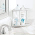 mDesign Metal 2-Tier Corner Storage Organizing Caddy Stand for Bathroom Vanity Countertops, Shelving or Under Sink - Free Standing, 2 Plastic Shelves - Light Gray/Chrome