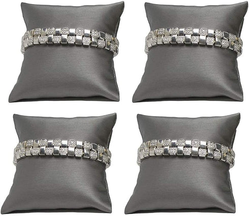 888 Display 4-Pieces Bracelet Watch Pillow Jewelry Displays (4" x 4", Steel Grey Faux Leather)