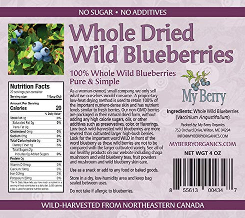 Dried Wild Blueberries, No Added Sugar, Oils, Or Preservatives, Pure & Simple, Canadian Grown