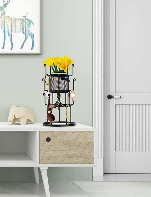 Bextcok Coffee Mug Holder, Metal Cup Rack Tree 15 Hooks Kitchen Counter Storage Mugs Stand with 3-Tier Display Organizer and Removable Basket for Coffee Mugs, Tea Cups, Mason Jars, Glasses Black