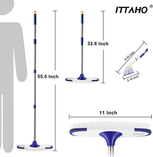 ITTAHO Scrub Brush with Long Handle,Grout Cleaner Brush and Small Cleaning Brush Set for Scrubbing Tile Marble Stone Bathroom Patio Garage Deck Floor Brush Cleaning