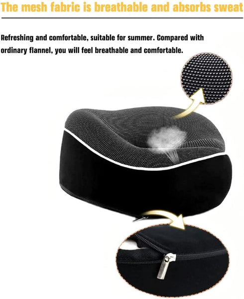 ZIUQAB Travel Pillow, Memory Foam Travel Neck Pillow with Velcro, 360-Degree Head Support with Storage Bag for Airplane, Car, Travel, Camping, Bus, Train