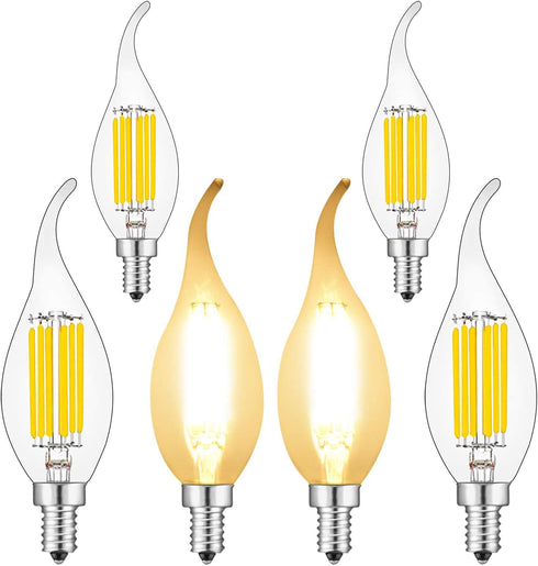 BRIMAX 6-Watt (60-Watt Equivalent), Clear, 600-Lumen, 80+ CRI, 2700K Warm White, Dimmable, B11 (E12 Candelabra Base) LED Candle Light Bulb, 6-Pack