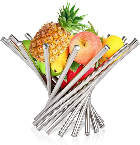 Modern Stainless Steel Rotation Fruit Bowl for Kitchen Countertop,Silver Fruit Basket Stand Fruit Holder Home Decor Bread Vegetable Storage
