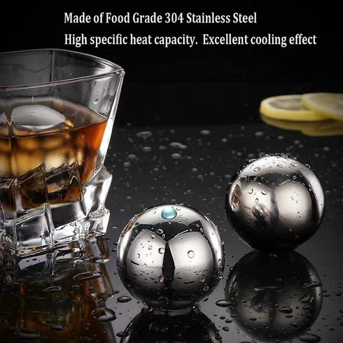 Ecentaur Reusable Stainless Steel Ice Cube Metal Whiskey Stones Ball for Drinks 5.5cm Set of 2