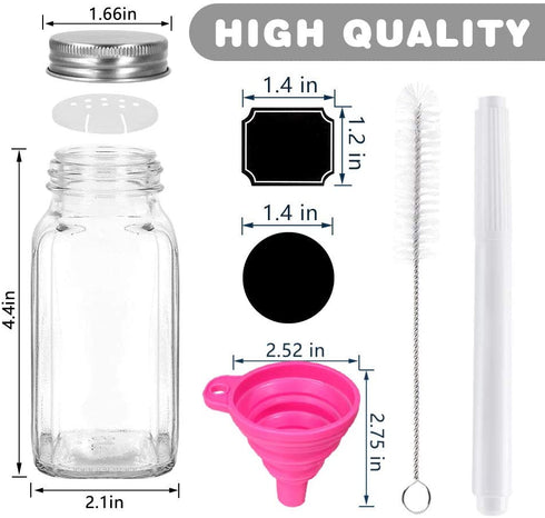 6 oz Empty Glass Spice Jars,Set of 16,Square Glass Seasoning Jars & Salts Containers with Metal Caps and Shaker Lids for Home & Kitchen. Include 1 Pen,1 Funnels and 40 Labels.