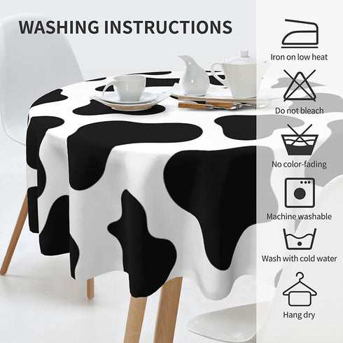 Cow Print Tablecloth Round Washable Table Cover for Kitchen Dining Picnic Party Table Mats 60 Inch
