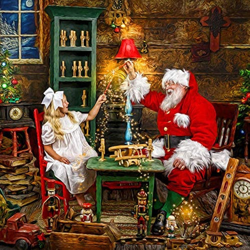 BigOtters Santa Costume Accessory, 4pcs Christmas Set with Glasses, Xmas Hat, Deluxe Long White Santa Claus Beard and Wig for Men Women Cosplay Dress up Props