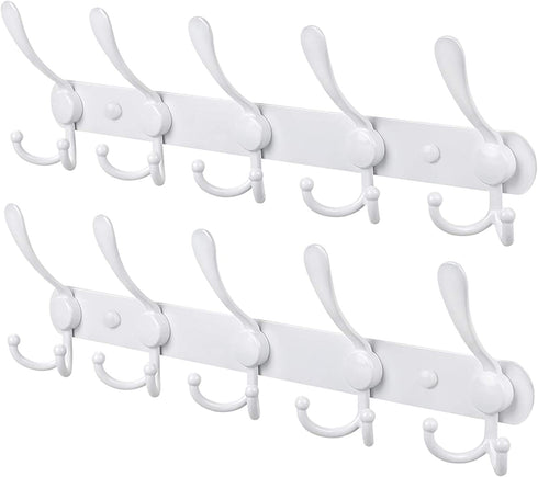 WHITGO Wall Mounted Coat Rack, 2 Packs 15 Hooks Stainless Steel Coat Hook Rail for Coat Hat Towel Purse Robes Entryway Bathroom Closet Room