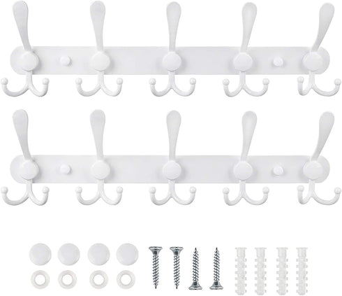 WHITGO Wall Mounted Coat Rack, 2 Packs 15 Hooks Stainless Steel Coat Hook Rail for Coat Hat Towel Purse Robes Entryway Bathroom Closet Room