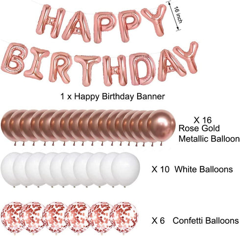 Rose Gold 17th Birthday Decorations for Women Girl,17th Birthday Balloons Supplies for Her 17 Rose Gold Number Balloon Happy Birthday Banner Confetti Balloons Star Heart Foil Balloons